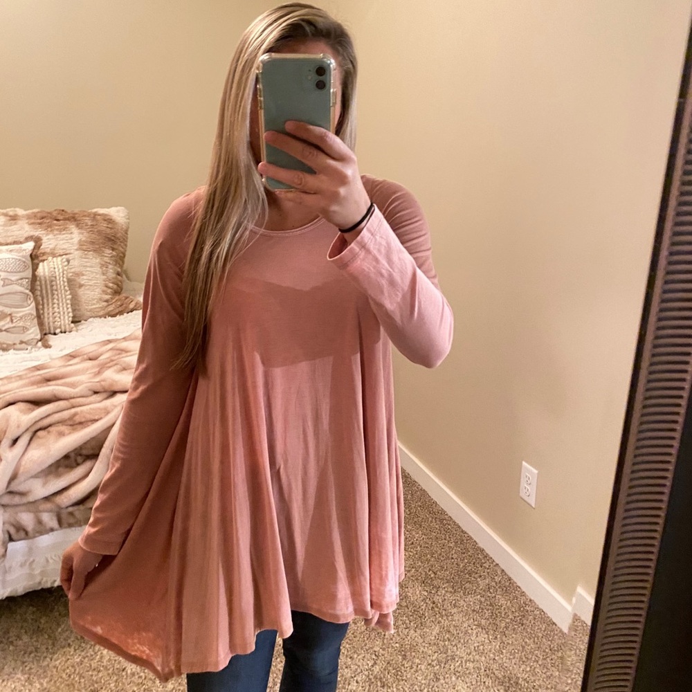 Blush Long Sleeve Top Asymmetrical Hem